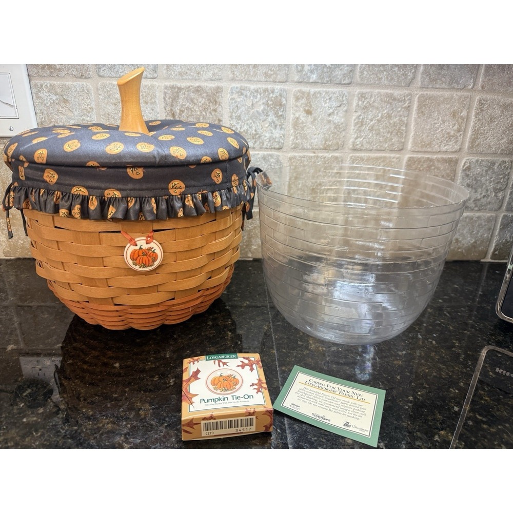 Longaberger Pumpkin Fall Stem Lid Basket Jack O' Lantern Liner Protector Combo